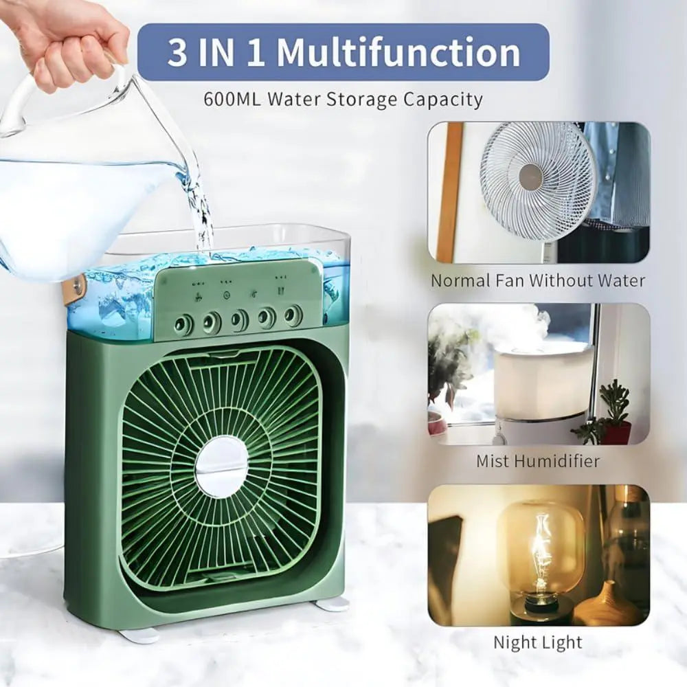 5-Hole Mist Cooling Multifunctional Misting Fan with 600ML Water Tank, 3 Mist Modes & 3 Speed Settings Fan with 7-Color LED Light, Portable Mini Fan for Desk & Outdoor Use