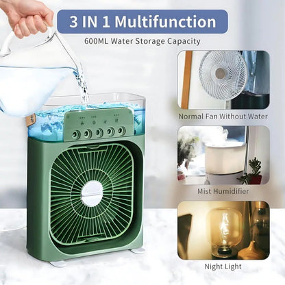 5-Hole Mist Cooling Multifunctional Misting Fan with 600ML Water Tank, 3 Mist Modes & 3 Speed Settings Fan with 7-Color LED Light, Portable Mini Fan for Desk & Outdoor Use