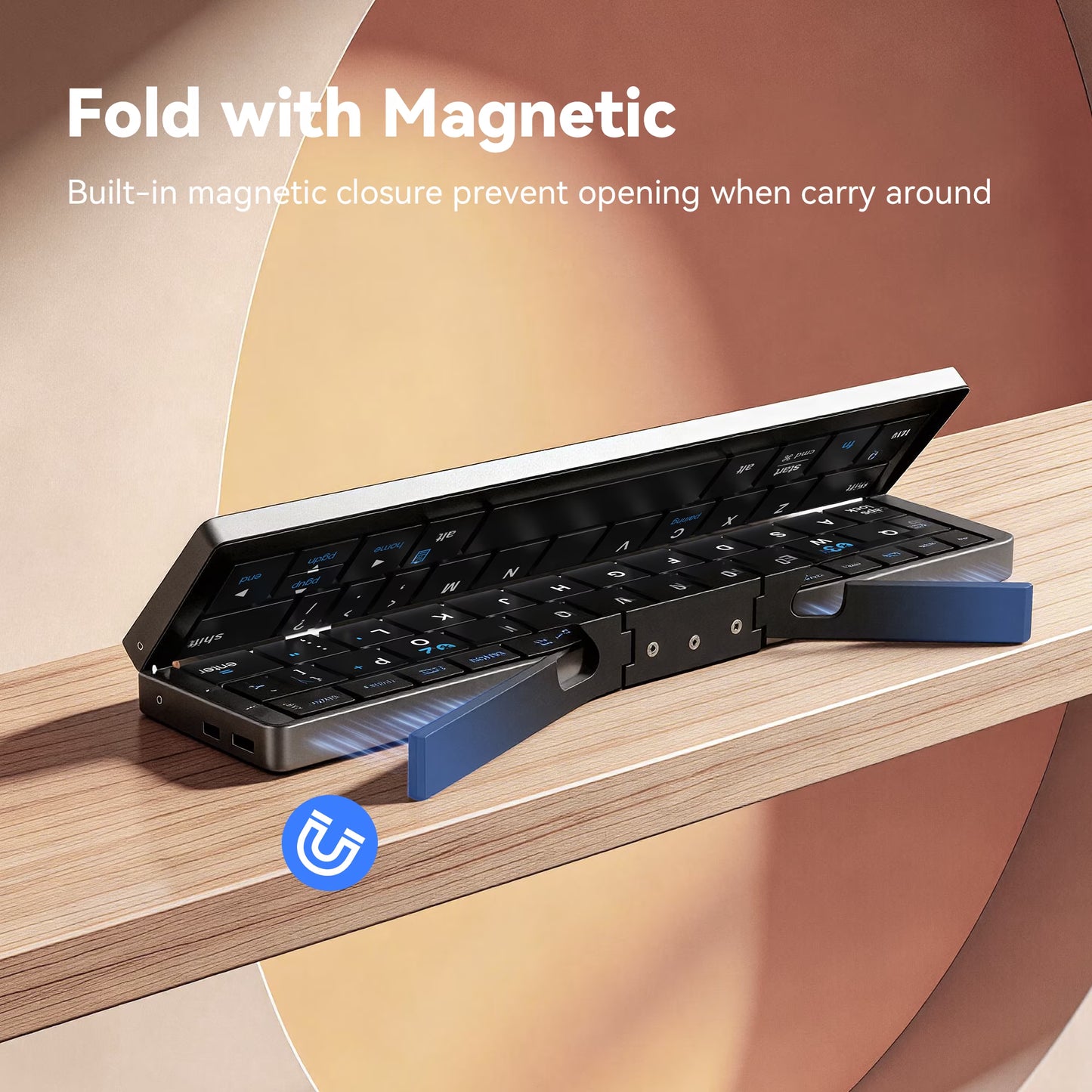 Foldable Bluetooth Keyboard with Magnetic Stand,Mini Keyboard for Tablet,Phones.Travel(Black）