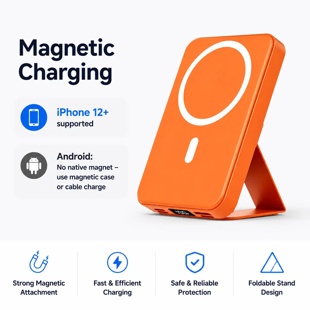 【Fathersdaygift】 10000Mah Magnetic Power Bank Wireless Portable Charger with USB-C Cable LED Display Foldable Battery Pack for Iphone17/ 16/15/14/13/12/Pro/Pro Max Series Charging Compact Silicone Black Chargeable Smartphone