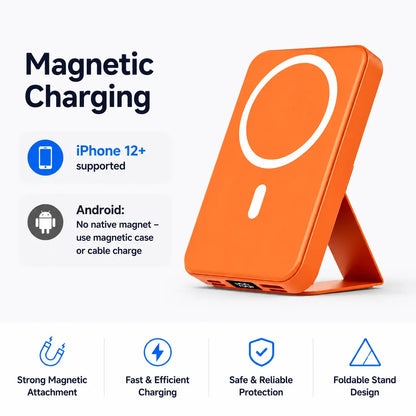 【Fathersdaygift】 10000Mah Magnetic Power Bank Wireless Portable Charger with USB-C Cable LED Display Foldable Battery Pack for Iphone17/ 16/15/14/13/12/Pro/Pro Max Series Charging Compact Silicone Black Chargeable Smartphone