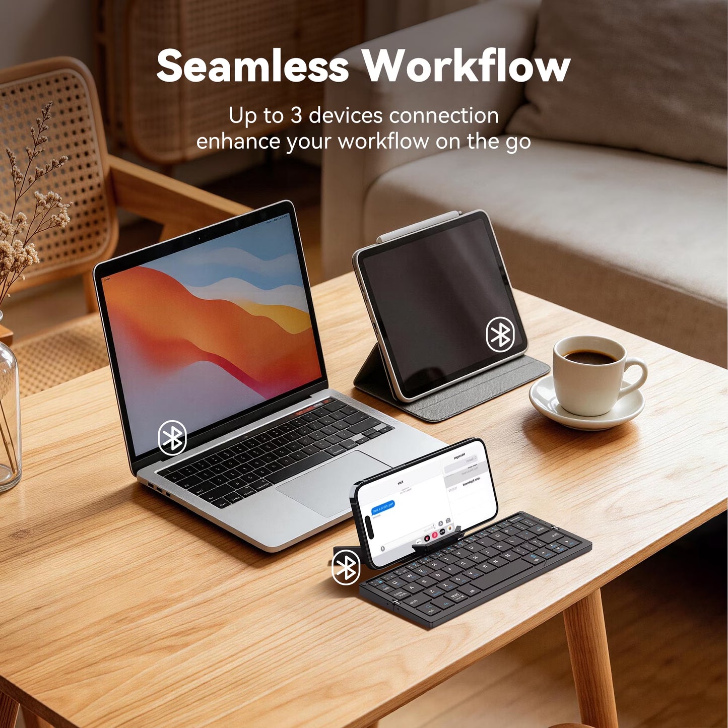 Foldable Bluetooth Keyboard with Magnetic Stand,Mini Keyboard for Tablet,Phones.Travel(Black）