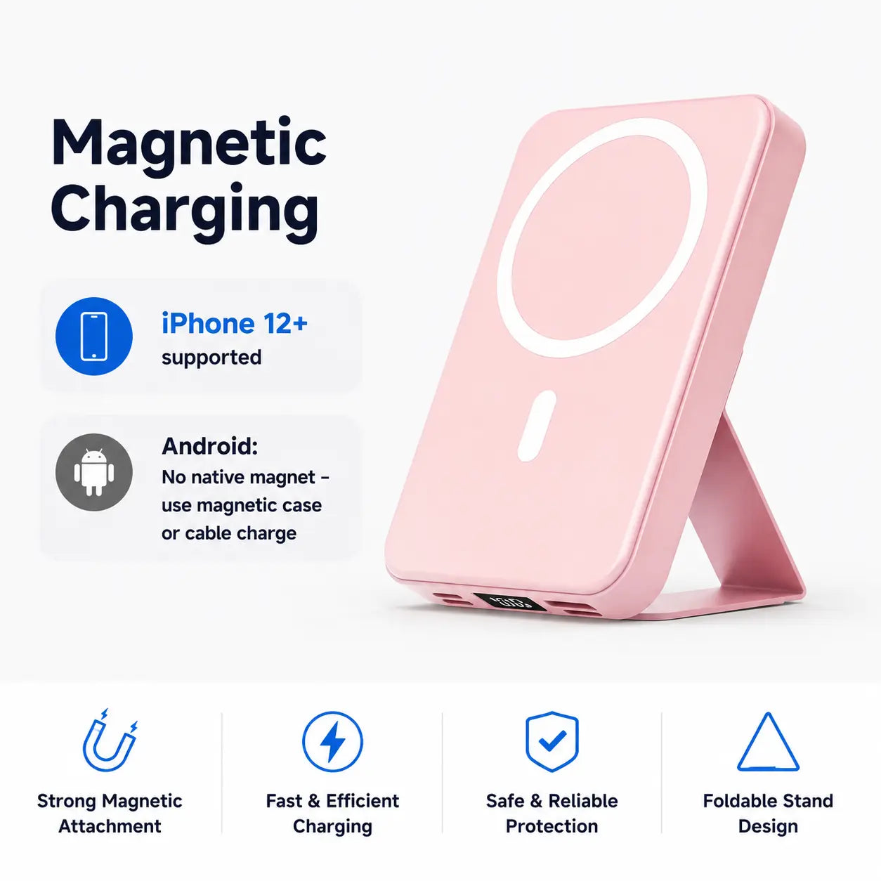 【Fathersdaygift】 10000Mah Magnetic Power Bank Wireless Portable Charger with USB-C Cable LED Display Foldable Battery Pack for Iphone17/ 16/15/14/13/12/Pro/Pro Max Series Charging Compact Silicone Black Chargeable Smartphone