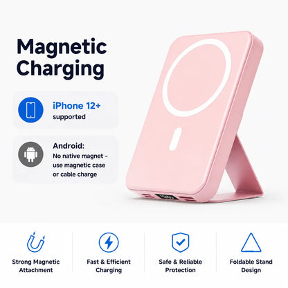 【Fathersdaygift】 10000Mah Magnetic Power Bank Wireless Portable Charger with USB-C Cable LED Display Foldable Battery Pack for Iphone17/ 16/15/14/13/12/Pro/Pro Max Series Charging Compact Silicone Black Chargeable Smartphone