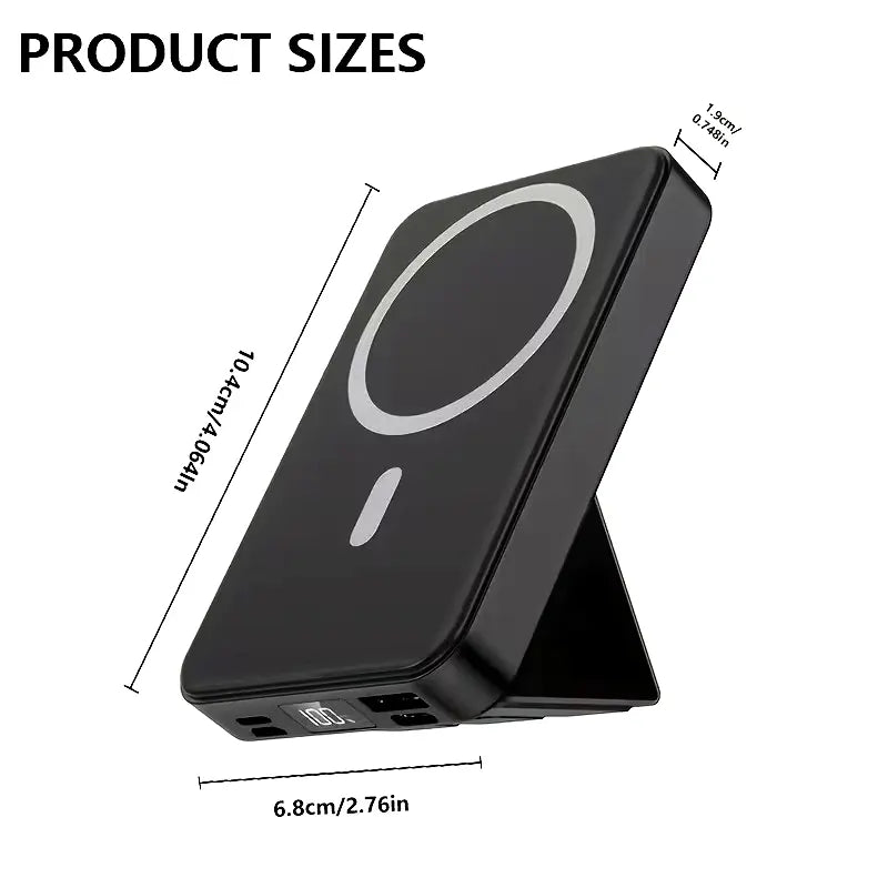 【Fathersdaygift】 10000Mah Magnetic Power Bank Wireless Portable Charger with USB-C Cable LED Display Foldable Battery Pack for Iphone17/ 16/15/14/13/12/Pro/Pro Max Series Charging Compact Silicone Black Chargeable Smartphone