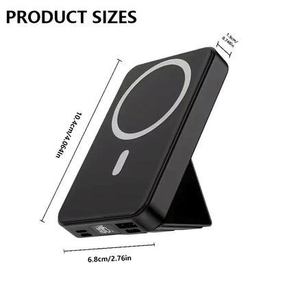 【Fathersdaygift】 10000Mah Magnetic Power Bank Wireless Portable Charger with USB-C Cable LED Display Foldable Battery Pack for Iphone17/ 16/15/14/13/12/Pro/Pro Max Series Charging Compact Silicone Black Chargeable Smartphone