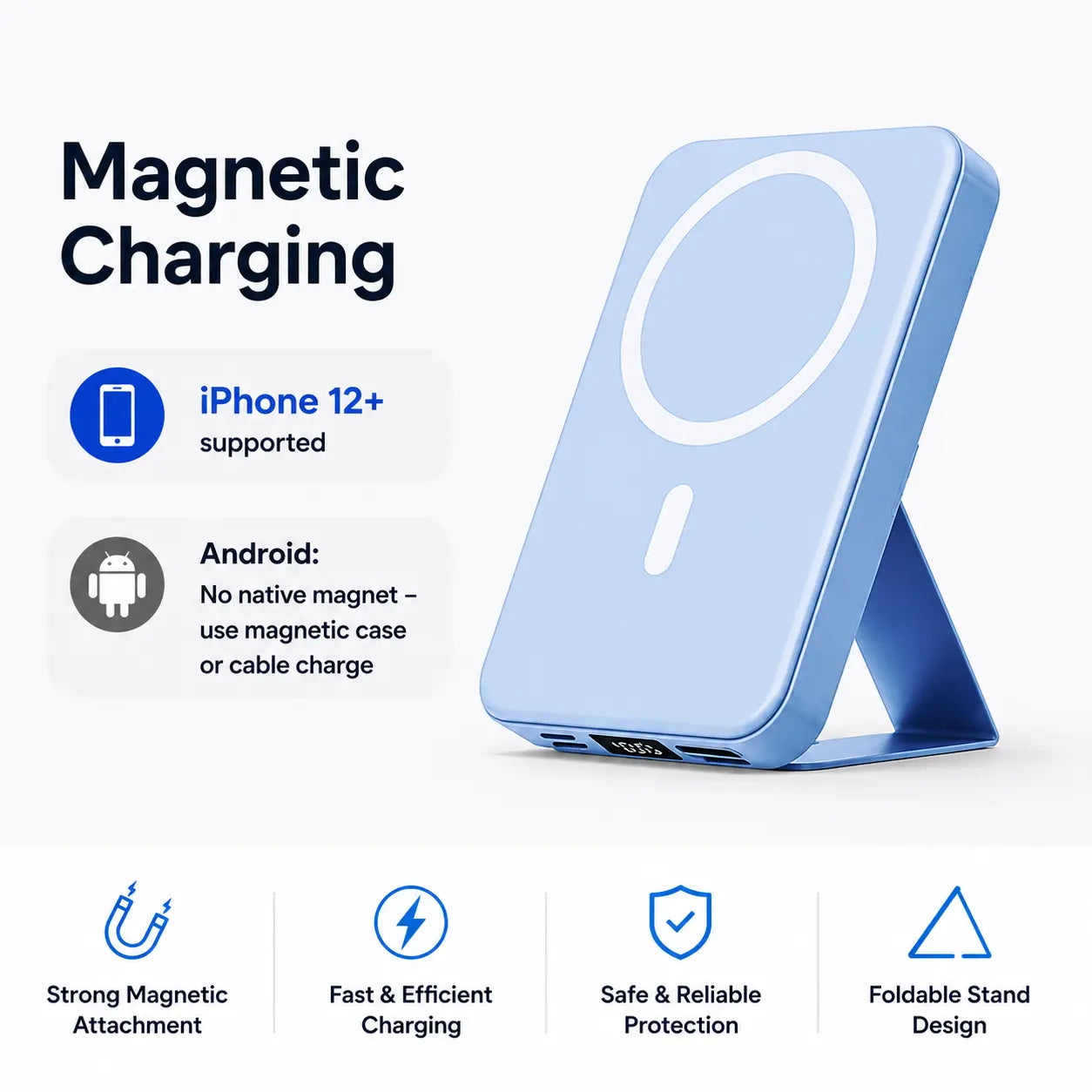 【Fathersdaygift】 10000Mah Magnetic Power Bank Wireless Portable Charger with USB-C Cable LED Display Foldable Battery Pack for Iphone17/ 16/15/14/13/12/Pro/Pro Max Series Charging Compact Silicone Black Chargeable Smartphone