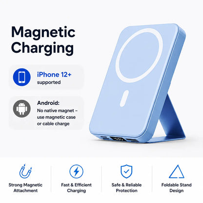 【Fathersdaygift】 10000Mah Magnetic Power Bank Wireless Portable Charger with USB-C Cable LED Display Foldable Battery Pack for Iphone17/ 16/15/14/13/12/Pro/Pro Max Series Charging Compact Silicone Black Chargeable Smartphone