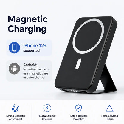 【Fathersdaygift】 10000Mah Magnetic Power Bank Wireless Portable Charger with USB-C Cable LED Display Foldable Battery Pack for Iphone17/ 16/15/14/13/12/Pro/Pro Max Series Charging Compact Silicone Black Chargeable Smartphone