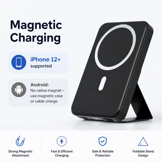 【Fathersdaygift】 10000Mah Magnetic Power Bank Wireless Portable Charger with USB-C Cable LED Display Foldable Battery Pack for Iphone17/ 16/15/14/13/12/Pro/Pro Max Series Charging Compact Silicone Black Chargeable Smartphone