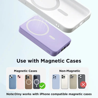 【Fathersdaygift】 10000Mah Magnetic Power Bank Wireless Portable Charger with USB-C Cable LED Display Foldable Battery Pack for Iphone17/ 16/15/14/13/12/Pro/Pro Max Series Charging Compact Silicone Black Chargeable Smartphone