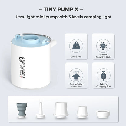FLEXTAIL Portable Air Pump, Mini Camping Pump with Light, USB-C Charging, Ideal for Sleeping Pads, Air Bed Mattress, Vacuum Bags