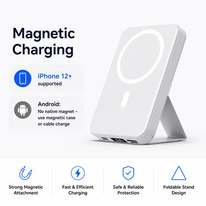 【Fathersdaygift】 10000Mah Magnetic Power Bank Wireless Portable Charger with USB-C Cable LED Display Foldable Battery Pack for Iphone17/ 16/15/14/13/12/Pro/Pro Max Series Charging Compact Silicone Black Chargeable Smartphone