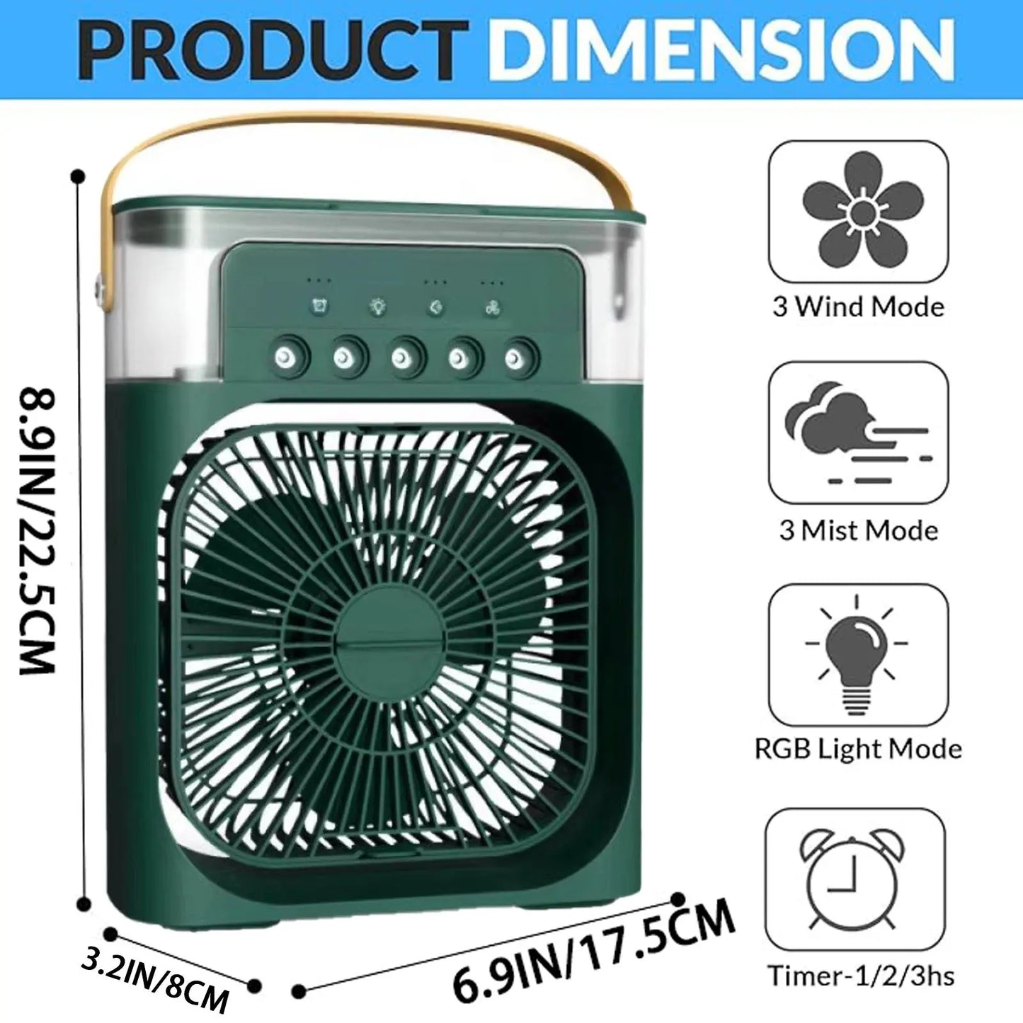 5-Hole Mist Cooling Multifunctional Misting Fan with 600ML Water Tank, 3 Mist Modes & 3 Speed Settings Fan with 7-Color LED Light, Portable Mini Fan for Desk & Outdoor Use
