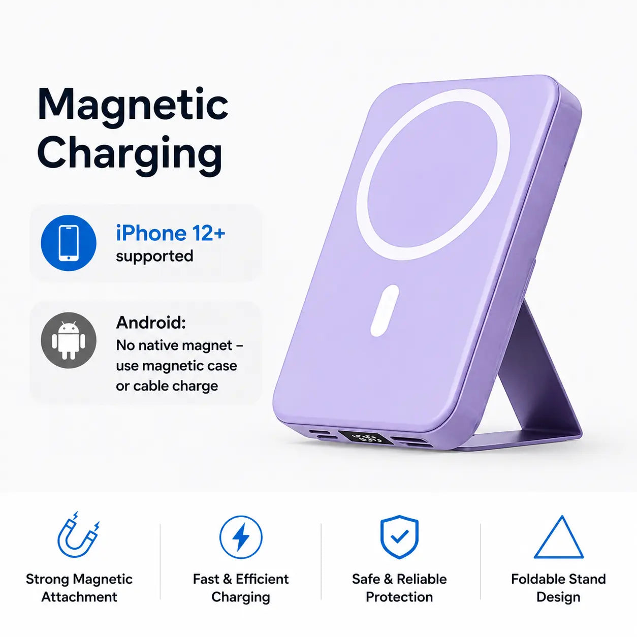 【Fathersdaygift】 10000Mah Magnetic Power Bank Wireless Portable Charger with USB-C Cable LED Display Foldable Battery Pack for Iphone17/ 16/15/14/13/12/Pro/Pro Max Series Charging Compact Silicone Black Chargeable Smartphone